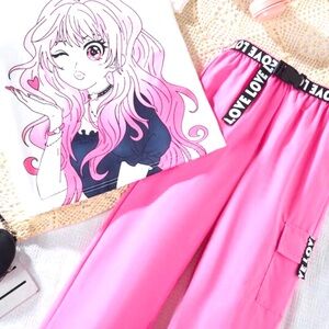Girls SHEIN Love Graphic Pink Pants and top . New 10Y